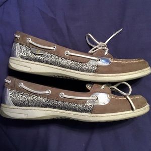 Size 10 women Sperry top-siders w/ silver detail